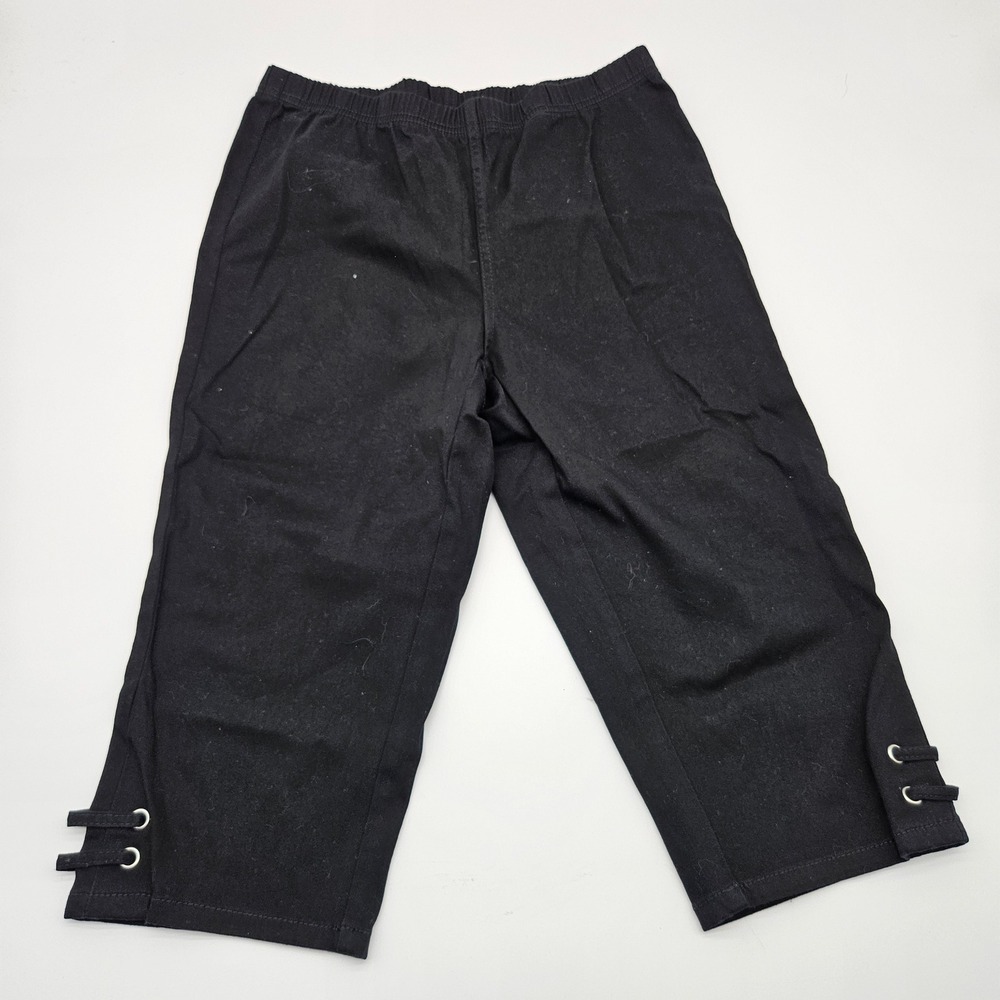 Real Size Womens Black Cropped Pants Capri Elastic Waist Lace Up Detail Size S